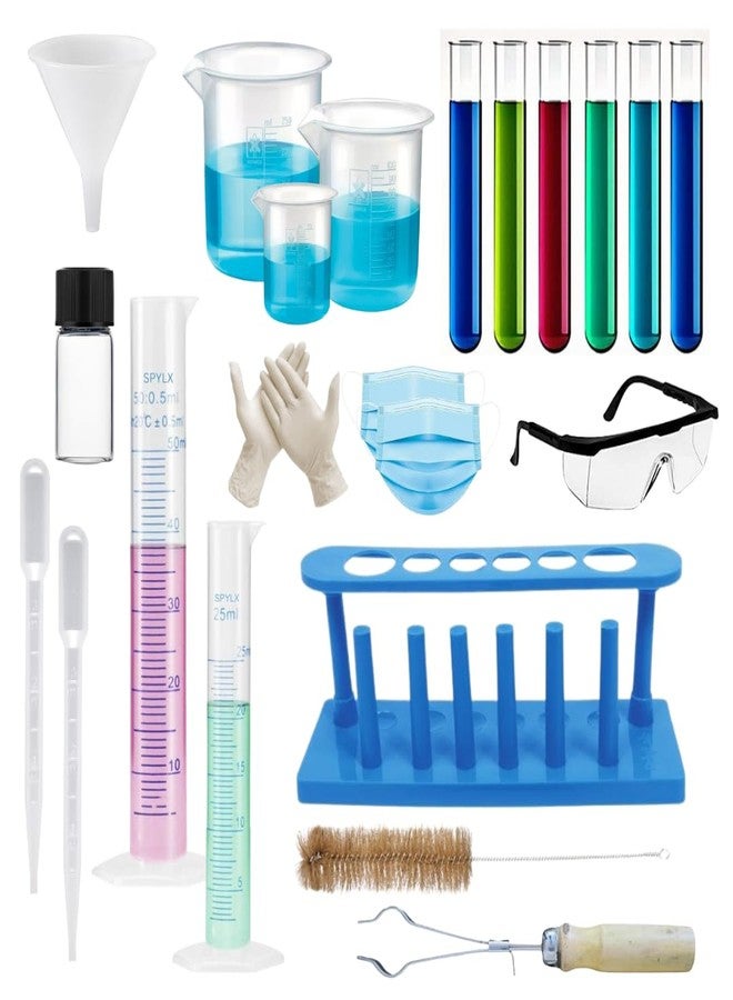 SPYLX Lab Experiment Kit - Test Tubes, Beakers, Vial, Measuring Cylinders, Droppers, Funnel & Complete Safety Gear Complete Lab equipments kit for Home & Schools lab Experiments. - Image 1